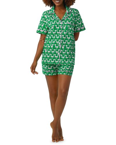 Bedhead Print Stretch Organic Cotton Jersey Short Pajamas - Green