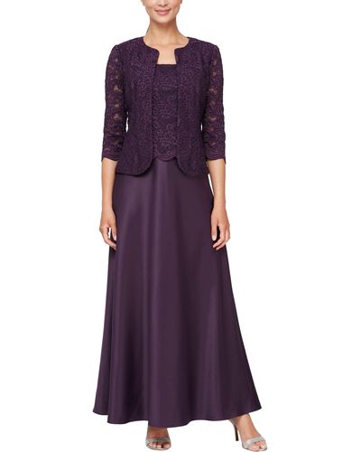 Alex Evenings 82122326 Lace Bodice With Jacket A-line Dress - Purple