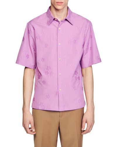Sandro Floral Cotton Short Sleeve Button-up Shirt - Purple