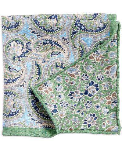 Edward Armah Paisley & Floral Prints Reversible Silk Pocket Square - Green