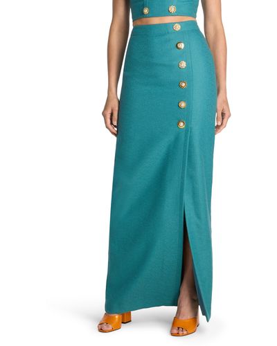 St. John Button Detail Wool Faux Wrap Skirt - Green