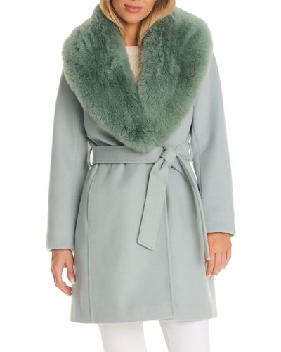 Vince Camuto Double Breasted Coat With Removable Faux Fur Collar - Green