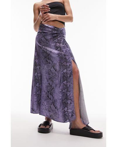TOPSHOP Ruched Animal Print Side Slit Skirt - Purple