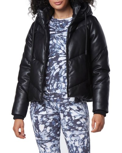 Marc New York Hooded Faux Leather Puffer Jacket - Black