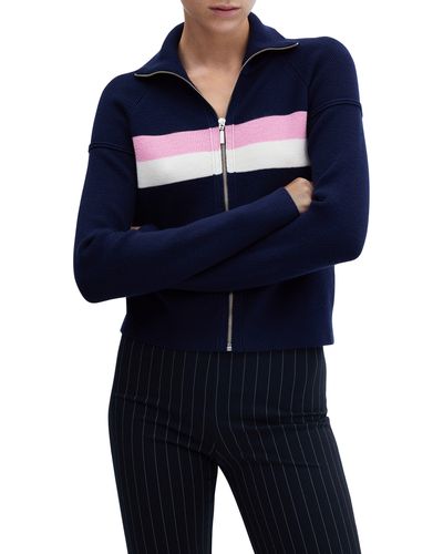 Mango Stripe Front Zip Sweater - Blue