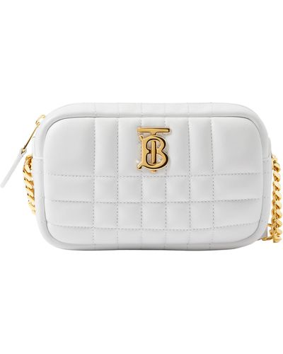 Burberry Mini Lola Quilted Leather Crossbody Bag - White