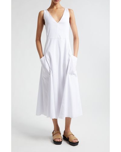 Vince Patch Pocket Linen Blend Midi Dress - White