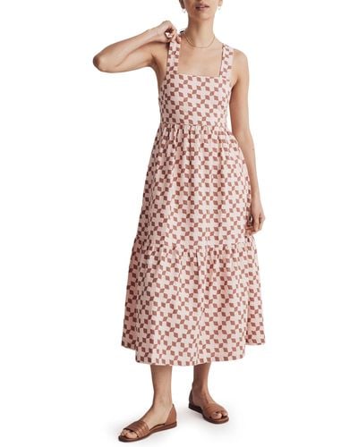 Madewell Cicely Geo Checkerboard Tiered Dress - Pink