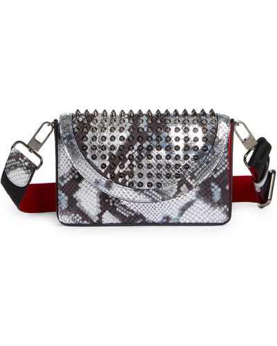 Christian Louboutin Explorafunk Spike Snake Embossed Metallic Leather Wallet On A Strap - White