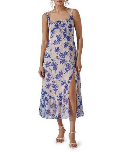 Astr Floral Midi Dress - Blue