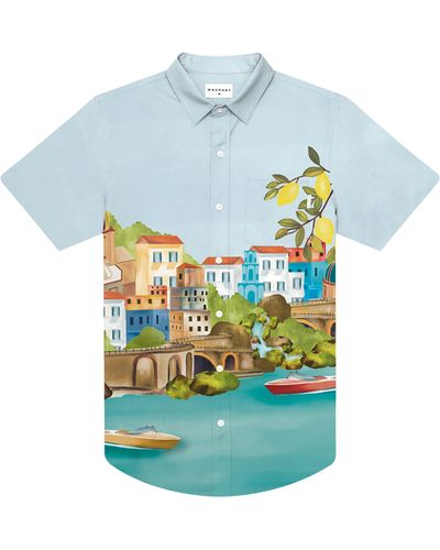 MAVRANS Amalfi Coast Waterproof Short Sleeve Button-up Performance Shirt - Blue