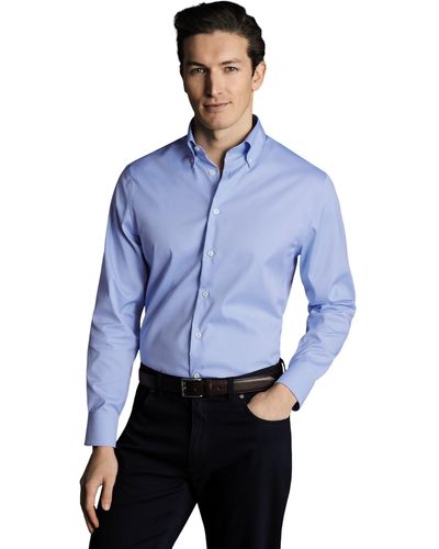 Charles Tyrwhitt Non-iron Button-down Oxford Slim Fit Shirt Single Cuff - Blue
