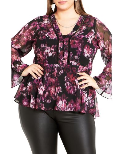 City Chic Chaya Floral Long Sleeve Top - Red