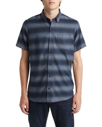 Travis Mathew A Okay Stripe Short Sleeve Button-up Shirt - Blue