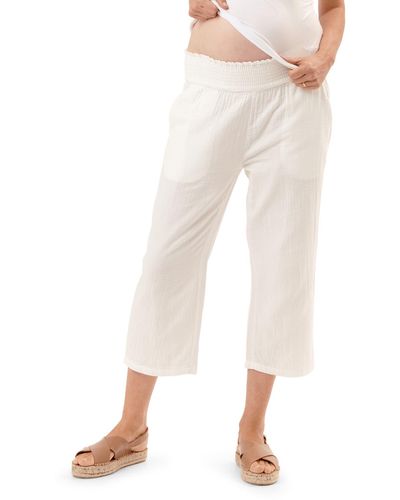 Nom Maternity Remy Smocked Crop Cotton Maternity Pants - White