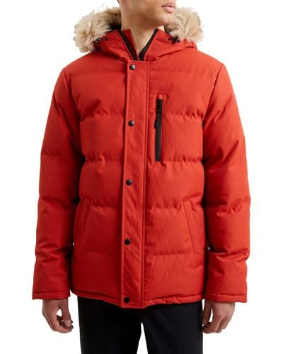 French Connection Row Faux Fur Trim Water Repellent Down & Feather Fill Parka - Red