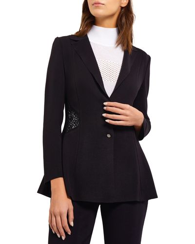 Misook Lace Accent Tailored Knit Blazer - Black