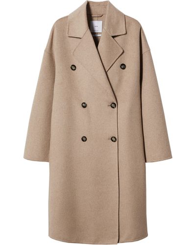Mango Oversize Double Breasted Wool Blend Coat - Natural