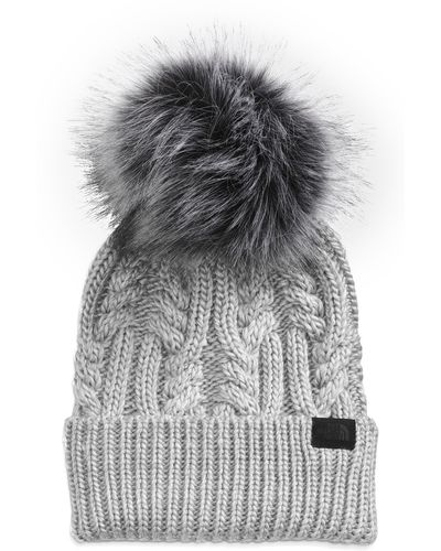 The North Face Oh Mega Faux Fur Pom Beanie - Gray