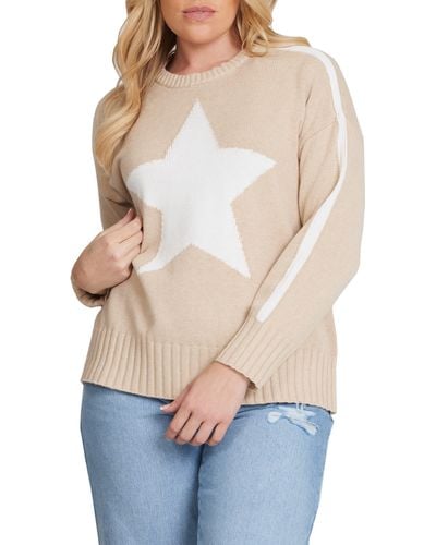 Minnie Rose Star Cotton & Cashmere Crewneck Sweater - Blue