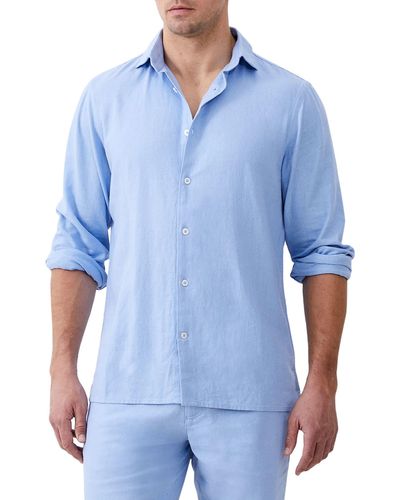 French Connection Solid Linen Blend Button-up Shirt - Blue