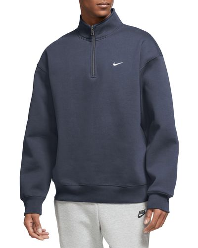 Nike Solo Swoosh Oversize Quarter Zip Sweatshirt - Blue