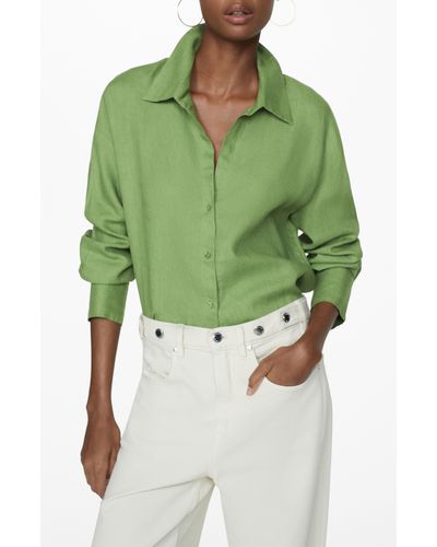 Mango Button-up Linen Shirt - Green