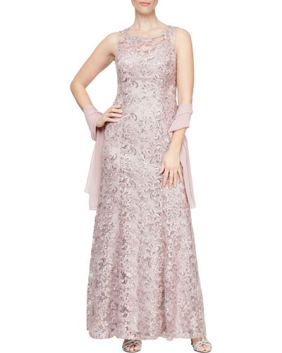 Alex Evenings Sequin Sleeveless Gown With Shawl - Pink