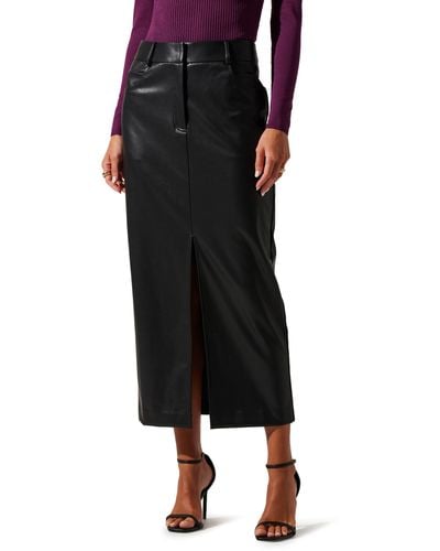 Astr Faux Leather Midi Skirt - Black