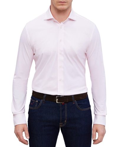 Emanuel Berg 4flex Modern Fit Knit Button-up Shirt - White