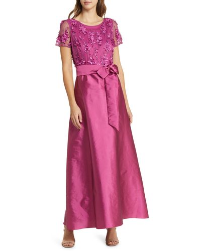 Pisarro Nights 3d Floral Bodice Beaded Gown - Pink