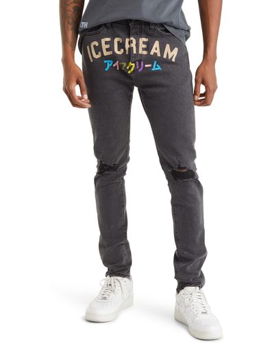 ICECREAM Distressed Logo Jeans - Blue