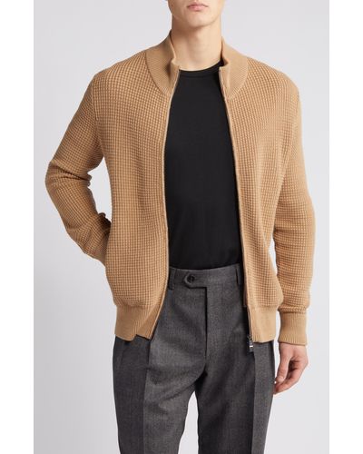 BOSS Mabeo Cotton & Wool Zip Cardigan - Natural