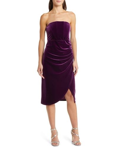 Lulus Glamorous Celebrations Strapless Velvet Cocktail Dress - Purple