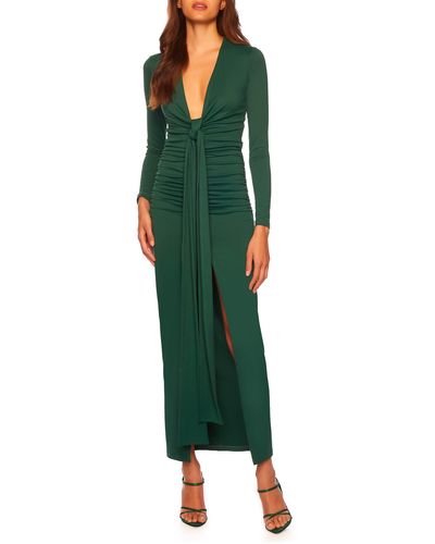 Susana Monaco Plunge Neck Long Sleeve Body-con Dress - Green