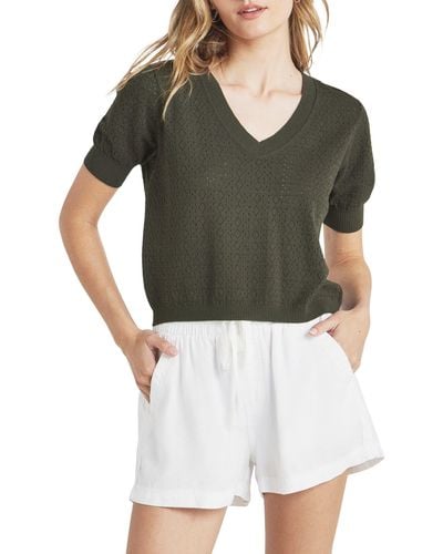 Splendid Sadie Open Stitch Short Sleeve Sweater - Green