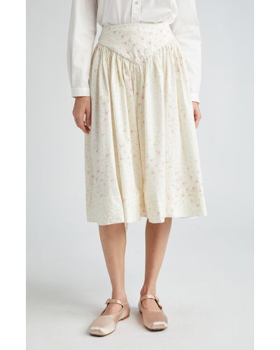 Sandy Liang Roth Dollhouse Floral Cotton Midi Skirt - White