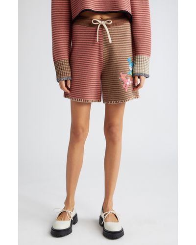 YANYAN Embroidered Colorblock Stripe Wool Sweater Shorts