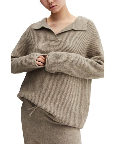 Mango Oversize Rib Polo Sweater - Natural