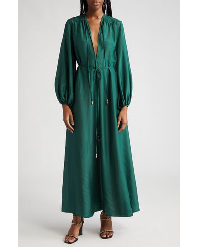 Zimmermann Junie Billow Silk Maxi Dress - Green