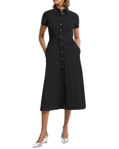 Theory Short Sleeve Linen Blend Midi Shirtdress - Black