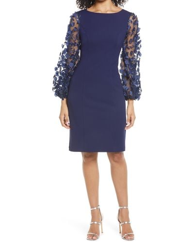 Eliza J Floral Appliqué Long Sleeve Cocktail Dress - Blue