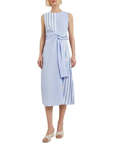Misook Front Twist Cotton & Linen Midi Dress - Blue