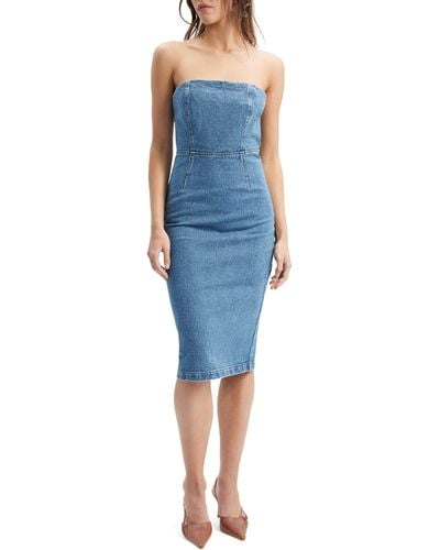 Bardot Vanda Denim Strapless Dress - Blue