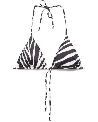 Mango Animal Print Triangle Halter Bikini Top - Black