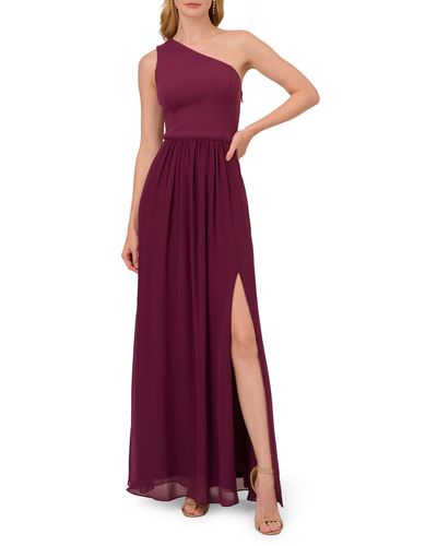 Adrianna Papell One-shoulder Crepe Chiffon Gown - Purple