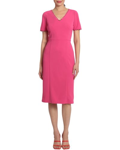 Maggy London Short Sleeve Midi Sheath Dress - Pink