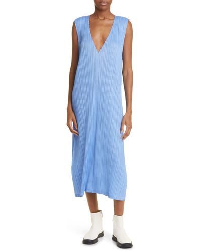 Pleats Please Issey Miyake Monthly Colors December Pleated Midi Dress - Blue
