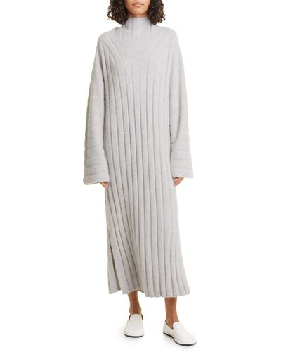 Loulou Studio Badu Long Sleeve Wool & Yak Hair Blend Rib Sweater Dress - Gray