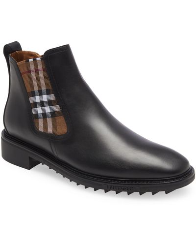 Burberry Leather Check-detail Chelsea Boots - Black